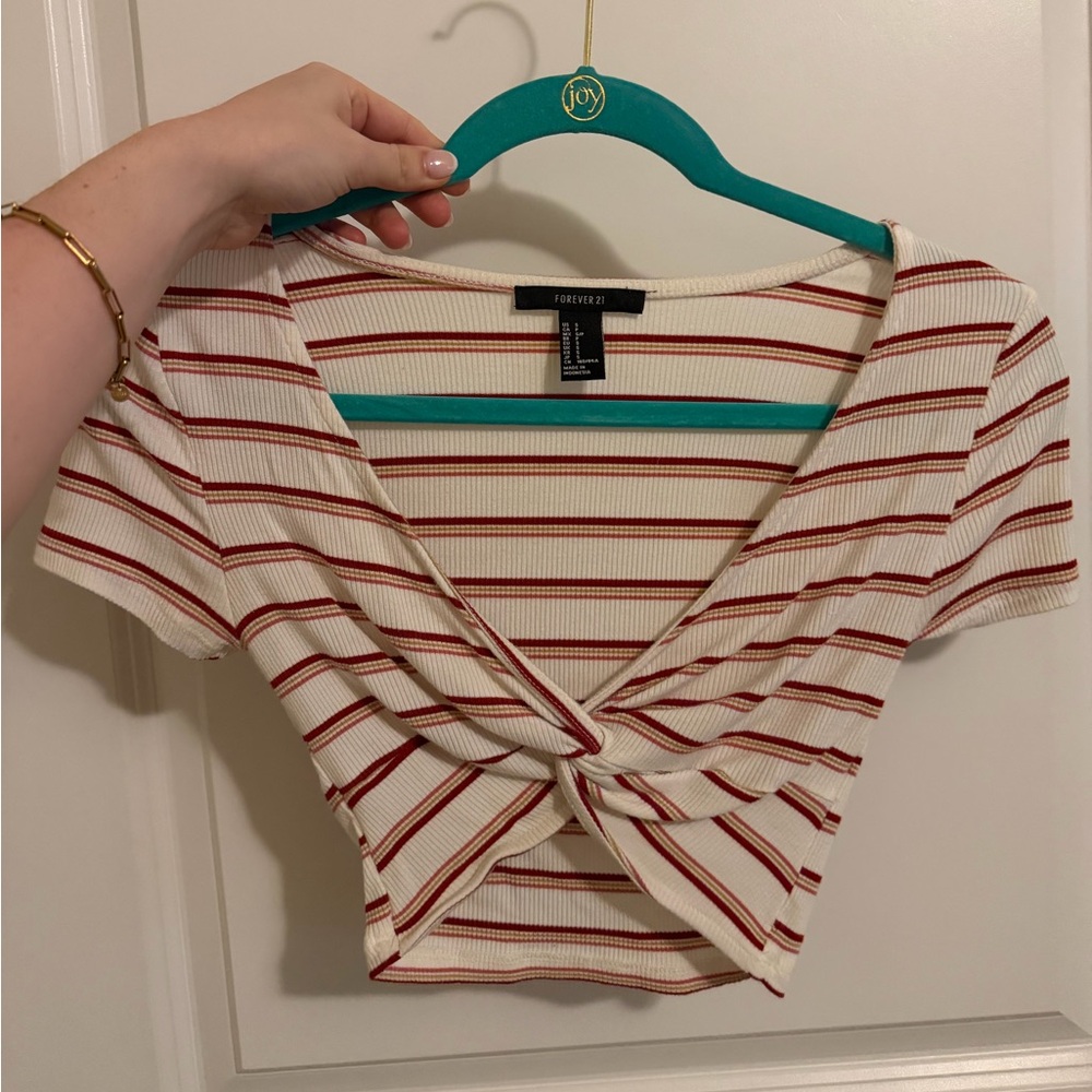 Forever 21 Red and White Striped Crop Top